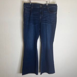 New American Eagle AE Hi-Rise Artist Flare Jeans Plus Size 24 Long Dark Wash
